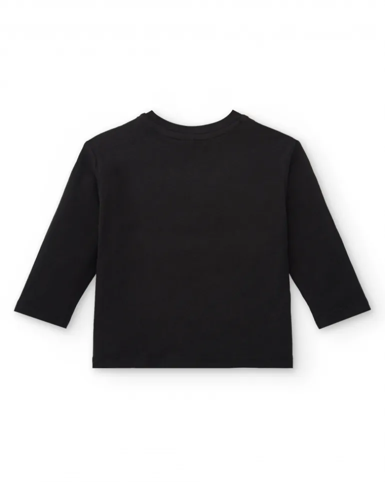 T-shirt noir imprimé coeurs rouges et blancs pour fille de la collection Cartoon Calling