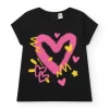T-shirt noir pour fille avec cœurs vibrants