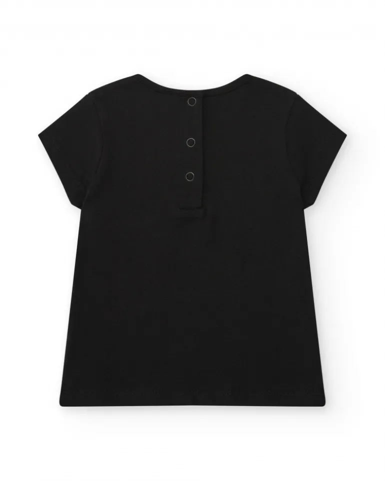 T-shirt noir pour fille avec cœurs vibrants