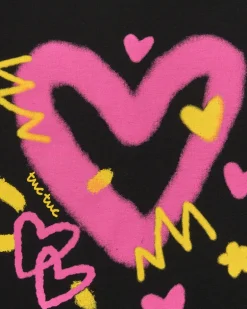 T-shirt noir pour fille avec cœurs vibrants