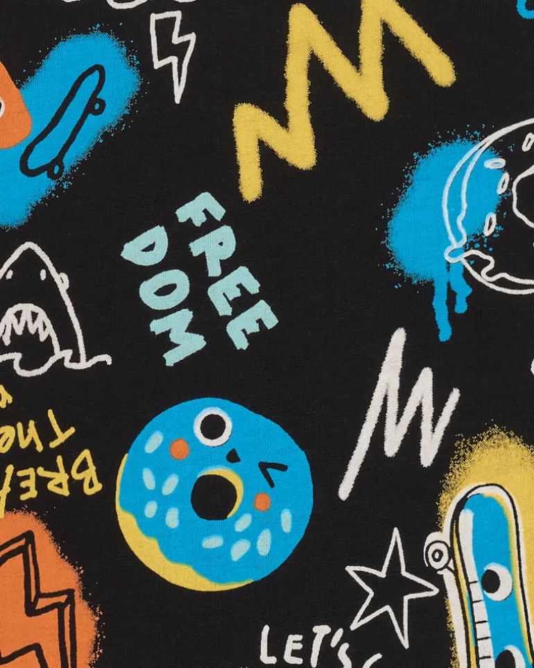 T-shirt noir pour garçon avec skateboards et donuts