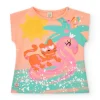 T-shirt orange pour fille avec tigre, flamant rose et détails tropicaux