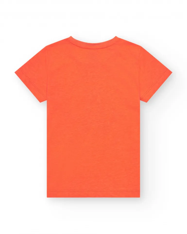 T-shirt orange pour garçon avec imprimé plongée sur le devant.