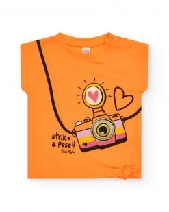 T-shirt pour fille avec appareil photo en sequins et phrase "Strike a pose!!"
