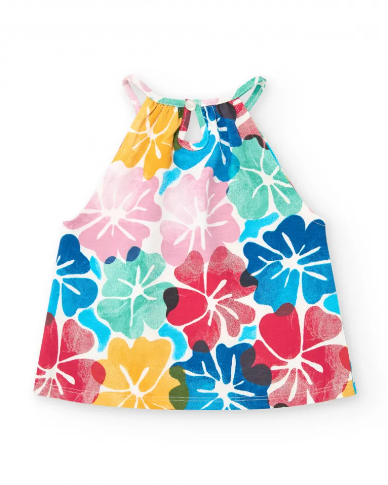 T-shirt pour fille avec design halter et imprimé floral vibrant