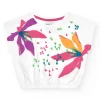 T-shirt pour fille en blanc à manches courtes avec imprimé floral.