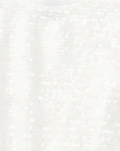 T-shirt pour fille en blanc avec sequins et ourlet élastique.