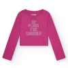 T-shirt pour fille en rose, à manches longues, avec message sur le devant.