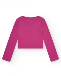 T-shirt pour fille en rose, à manches longues, avec message sur le devant.