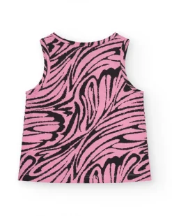 T-shirt pour fille en rose, sans manches, avec imprimé animal.