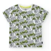 T-shirt pour garçon en blanc avec lettres imprimées en vert et noir.