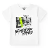T-shirt pour garçon en blanc avec détails de skateboard.