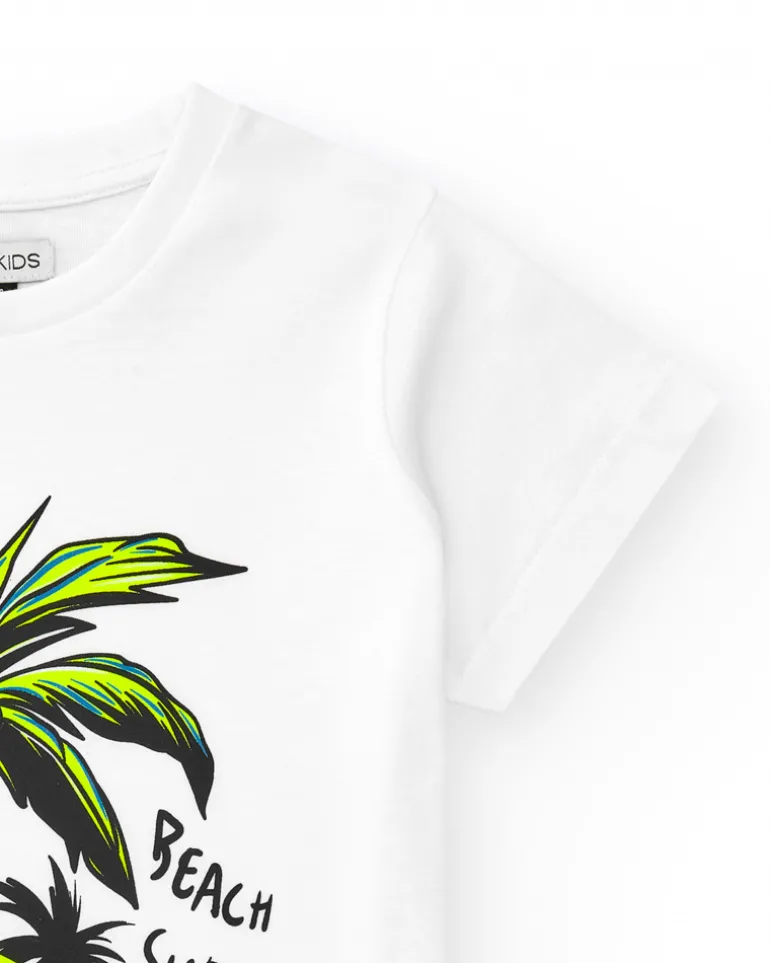 T-shirt pour garçon en blanc avec imprimé squelette.