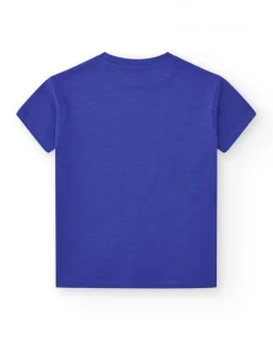 T-shirt pour garçon en bleu avec phrase imprimée.