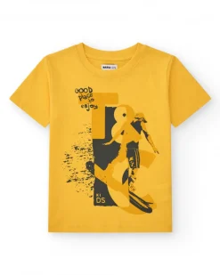 T-shirt pour garçon en jaune avec imprimé frontal.