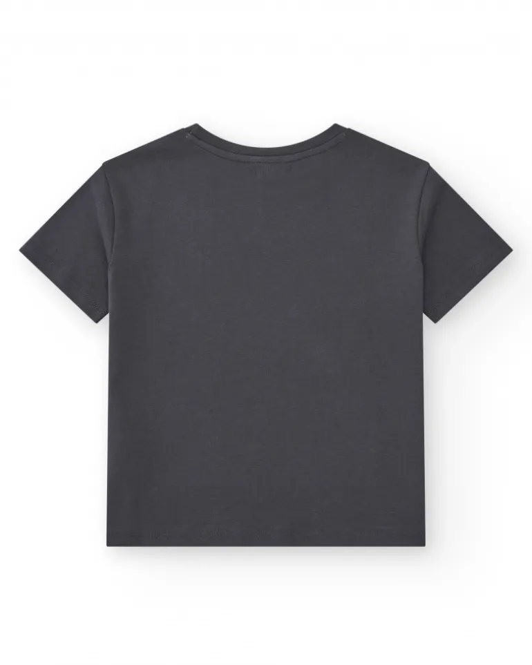 T-shirt pour garçon en kaki avec design géométrique.