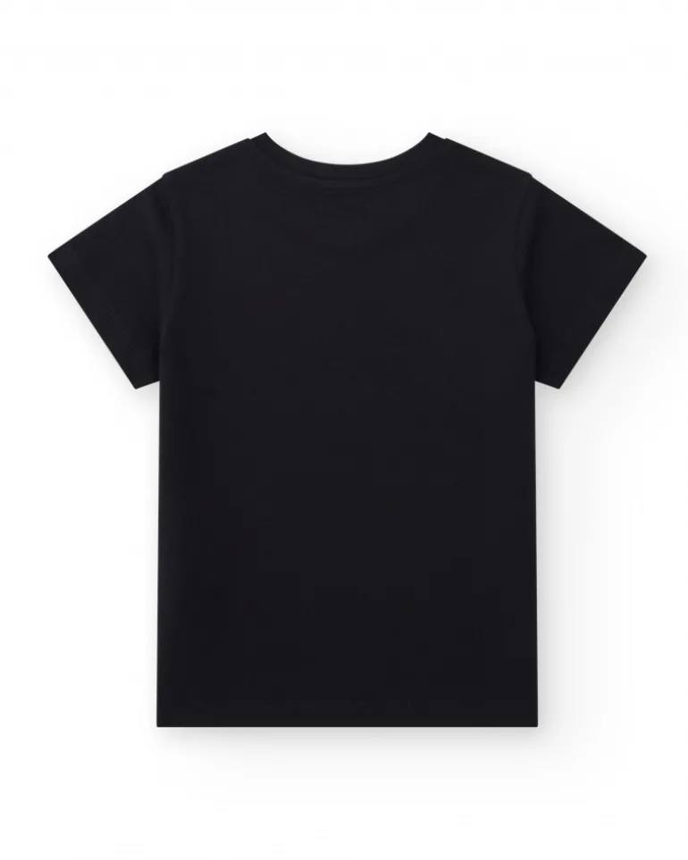 T-shirt pour garçon en noir avec imprimé photographique.