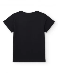 T-shirt pour garçon en noir avec imprimé multicolore.