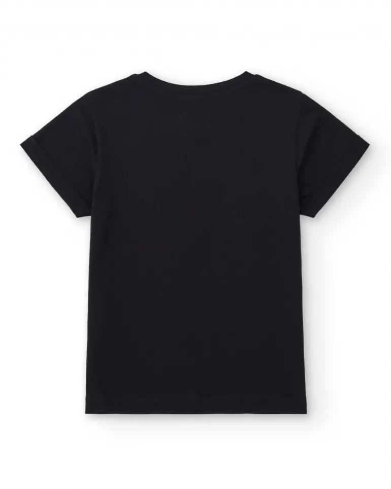 T-shirt pour garçon en noir avec imprimé multicolore.