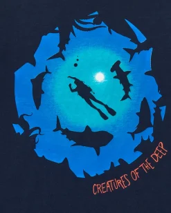 T-shirt pour garçon en noir avec imprimé océanique