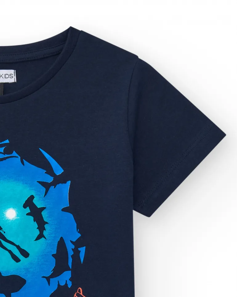 T-shirt pour garçon en noir avec imprimé océanique