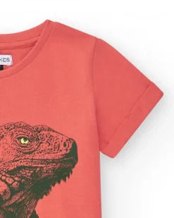 T-shirt pour garçon en rouge avec imprimé iguane