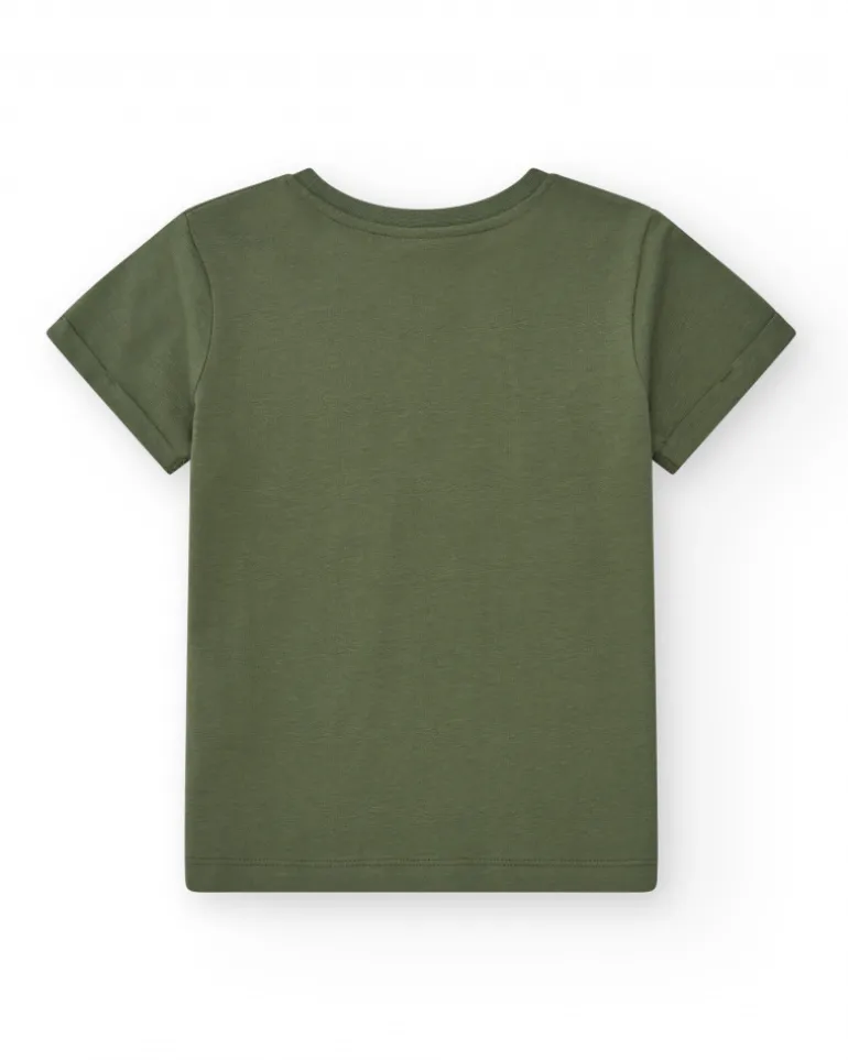 T-shirt pour garçon en vert avec texte en jaune et noir.