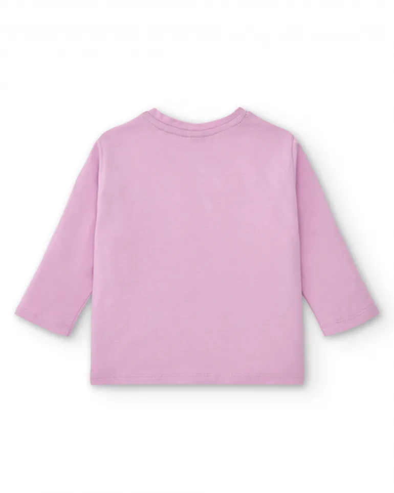 T-shirt rose manches longues avec coeurs pour fille collection Cyber Dino
