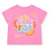 T-shirt rose pour fille avec phrases et détails décoratifs