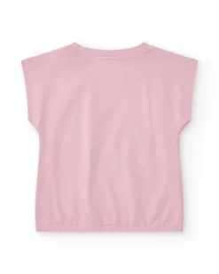 T-shirt rose pour fille avec manches tombantes et taille élastique
