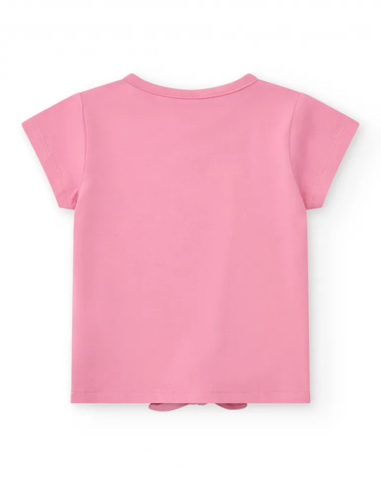 T-shirt rose pour fille avec glace, cœurs et nœud décoratif