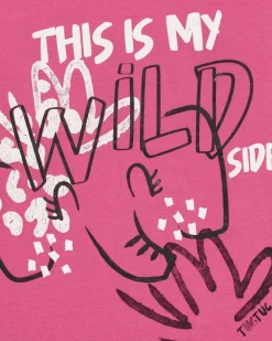 T-shirt rose pour fille avec phrase "THIS IS MY WILD SIDE"
