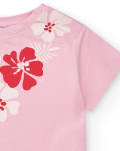 T-shirt rose pour fille avec imprimé floral et fermeture à l’