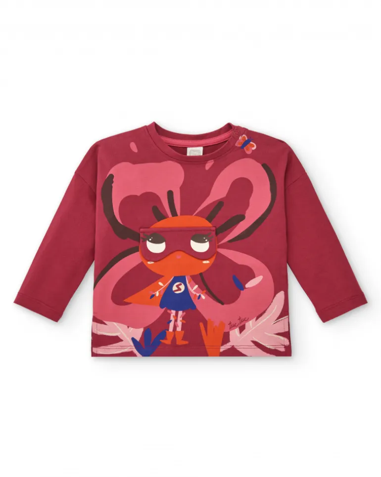 T-shirt rouge pour fille avec imprimé super-héros de la collection Super Natural