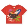 T-shirt rouge pour fille avec imprimé tropical de noix de coco