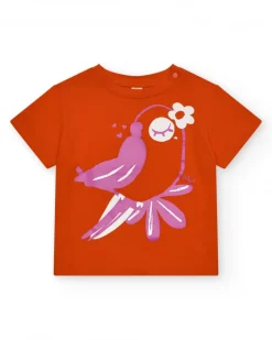 T-shirt rouge pour fille avec imprimé d'oiseau