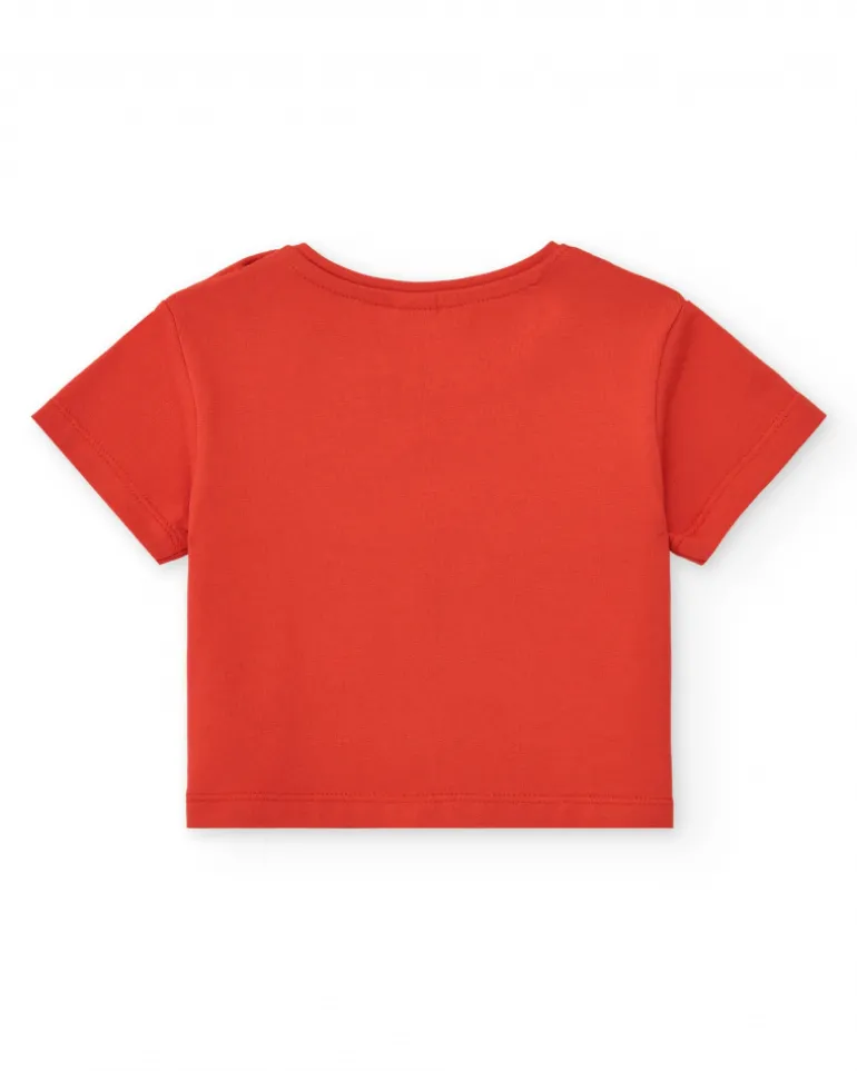 T-shirt rouge pour fille avec imprimé tropical de noix de coco