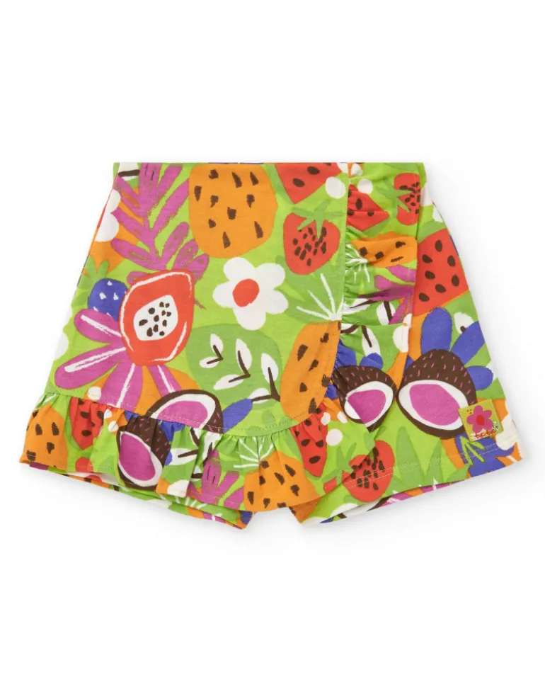 T-shirt rouge pour fille avec imprimé tropical de noix de coco et fruits