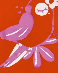 T-shirt rouge pour fille avec imprimé d'oiseau