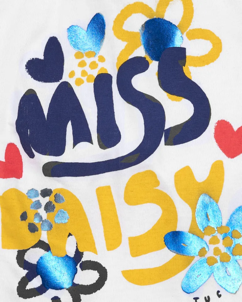 T-shirt sans manches blanc pour fille avec phrase "MISS DAISY"
