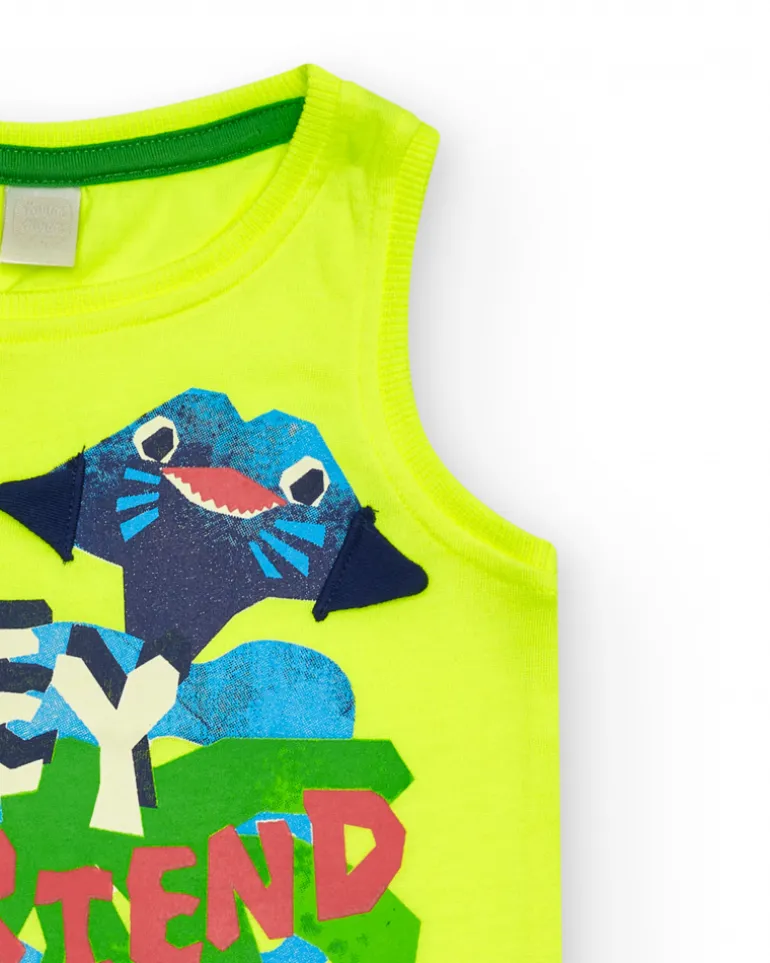 T-shirt sans manches jaune pour garçon avec requin