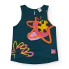 T-shirt sans manches vert pour fille avec imprimé et fermeture arrière