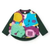 T-shirt vert manches longues imprimé dinosaure fille collection Cyber Dino