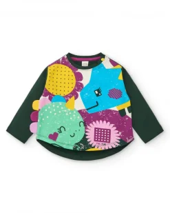 T-shirt vert manches longues imprimé dinosaure fille collection Cyber Dino