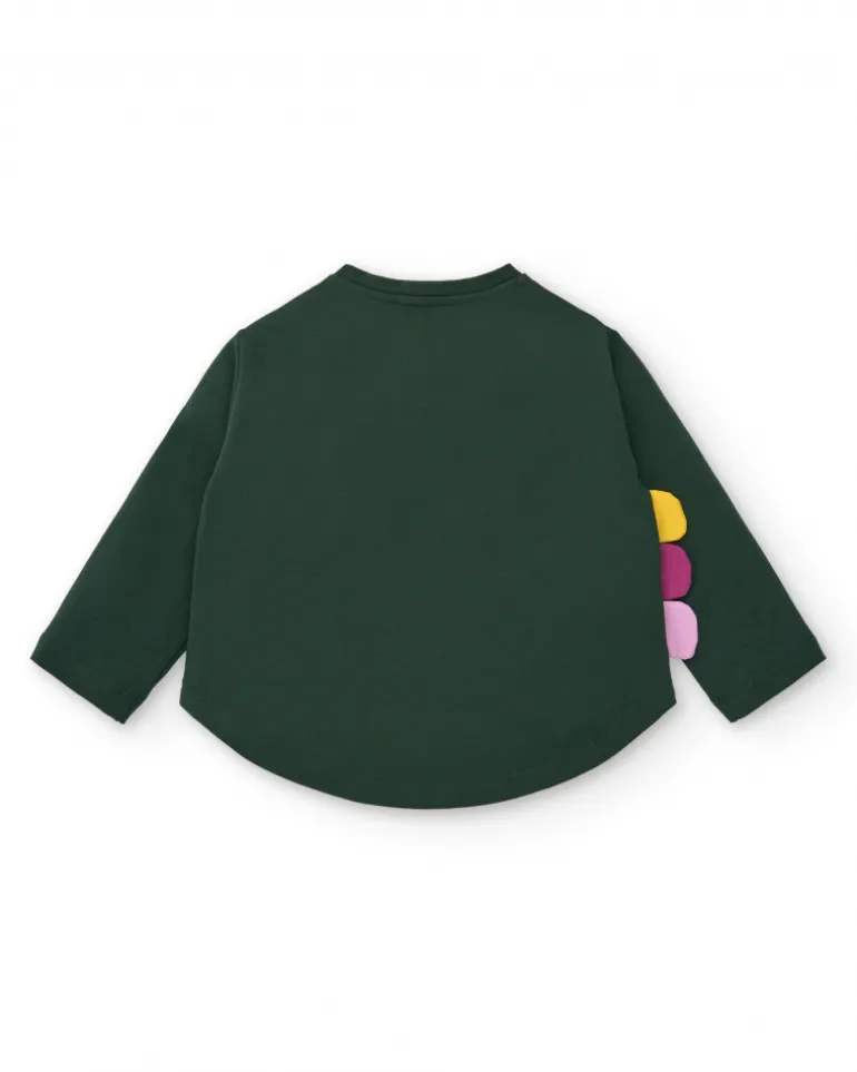 T-shirt vert manches longues imprimé dinosaure fille collection Cyber Dino