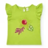 T-shirt vert pour fille avec volants et fleur en crochet