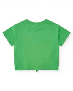 T-shirt vert pour fille avec imprimé et nœud décoratif