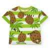 T-shirt vert pour garçon avec rayures et imprimé tropical