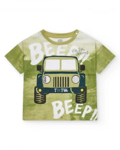 T-shirt vert pour garçon avec imprimé de jeep