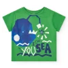 T-shirt vert pour garçon avec requin et formes géométriques